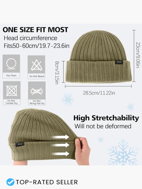 100% Wool Beanie Hat Unisex Winter Double Layer Stretchy Knit Windproof Cuffed 100% Wool Beanie for Men Women Warm Winter Hat Unisex  main image 3